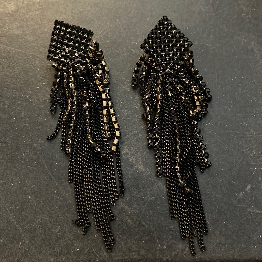 Black, Gold, & Bronze diamond-shaped w/Dangling Chains Earrings